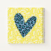 Monogramm hübscher Leopard Herz Blau Gelb süß Notizblock (Rückseite)