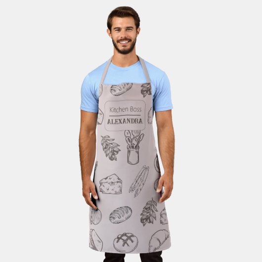 Monogramm hübsches Backmuster Rosa und Grau Schürze (Getragen)