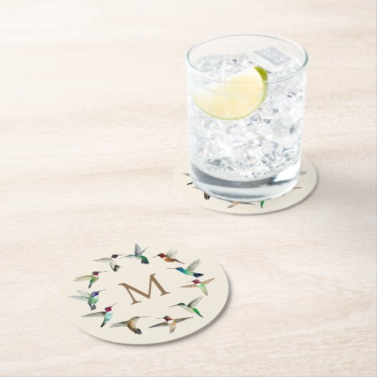 Monogramm Hummingvögel Runder Pappuntersetzer (Vor Ort)