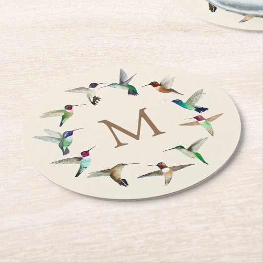 Monogramm Hummingvögel Runder Pappuntersetzer (Angewinkelt)