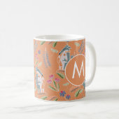 Monogramm Hunde Blumenmuster Terracotta Kaffeetasse (VorderseiteRechts)