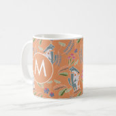 Monogramm Hunde Blumenmuster Terracotta Kaffeetasse (Vorderseite Links)