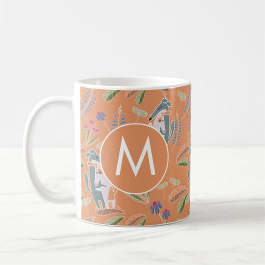 Monogramm Hunde Blumenmuster Terracotta Kaffeetasse (Links)