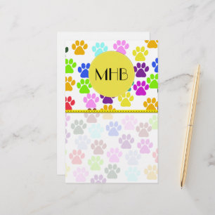 Monogramm - Hundepaws, Paw-Drucke - Rot-Blau-Grün Briefpapier