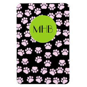 Monogramm - Hundepaws, Spuren, Paw-Drucke - rosa Magnet