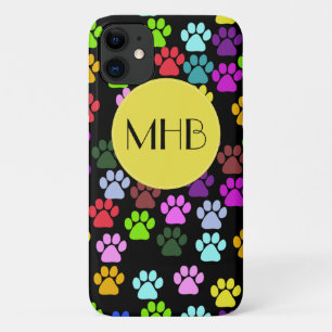 Monogramm - Hundetatzen, Spuren - rotes blaues Case-Mate iPhone Hülle
