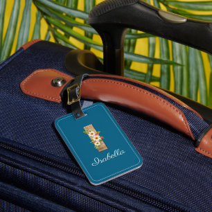 Monogramm I blaues Holz Buchstabe Blumen Gepäckanh Gepäckanhänger