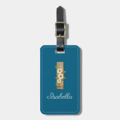 Monogramm I blaues Holz Buchstabe Blumen Gepäckanh Gepäckanhänger (Vorderseite vertikal)