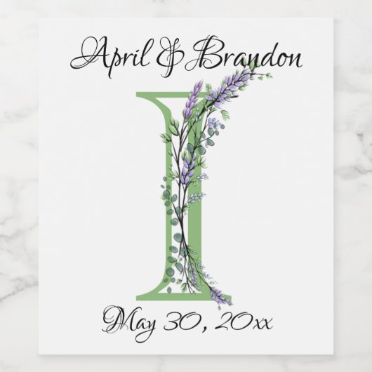 Monogramm I Lavendel Eucalyptus Weinetikett (Einzelnes Label)