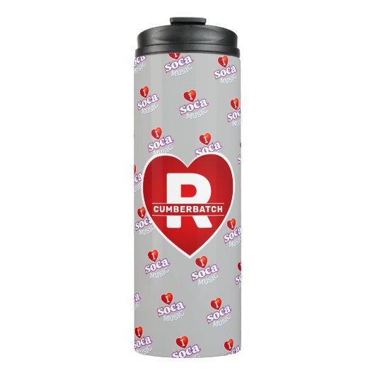 MONOGRAMM I  LIEBE SOCA auf GRAU Thermosbecher (Vorderseite)