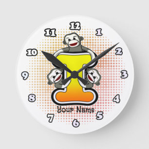 Monogramm I Sock Monkey-Uhr Runde Wanduhr