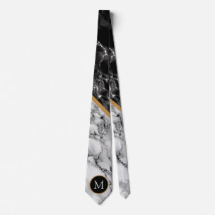 Monogramm Ihr Letter Neck Tie Schwarz-weiße Marmor Krawatte