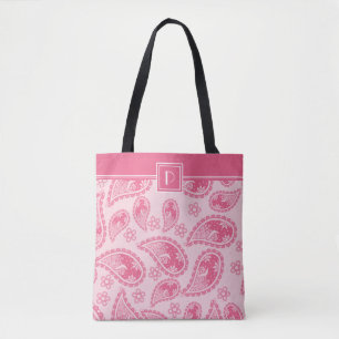 Monogramm & Ihr Name auf rosa Paisley-Muster Tasche