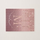 Monogramm Ihr Name Text Rose Gold Glitzer Puzzle (Horizontal)