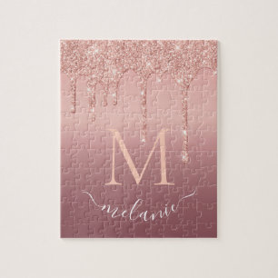 Monogramm Ihr Name Text Rose Gold Glitzer Puzzle