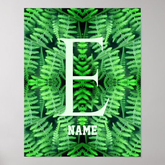 Monogramm Ihre Anfangsbuchstaben Grüne Farne Perso Poster (Vorne)