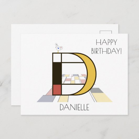 Monogramm im modernen Kunststil. Buchstabe D Postkarte (Vorne/Hinten)