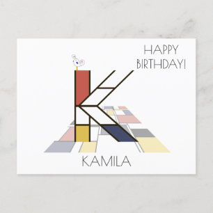 Monogramm im modernen Kunststil. Buchstabe K Postkarte