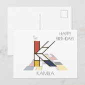 Monogramm im modernen Kunststil. Buchstabe K Postkarte (Vorne/Hinten)