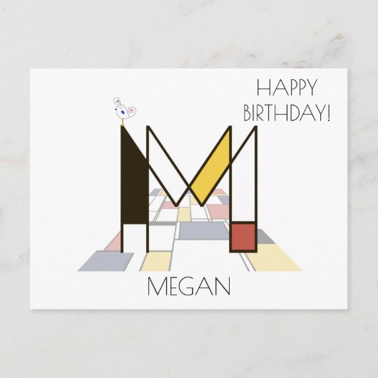 Monogramm im modernen Kunststil. Buchstabe M Postkarte (Vorderseite)