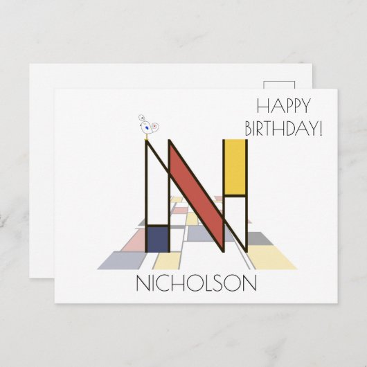 Monogramm im modernen Kunststil. Buchstabe N Postkarte (Vorne/Hinten)
