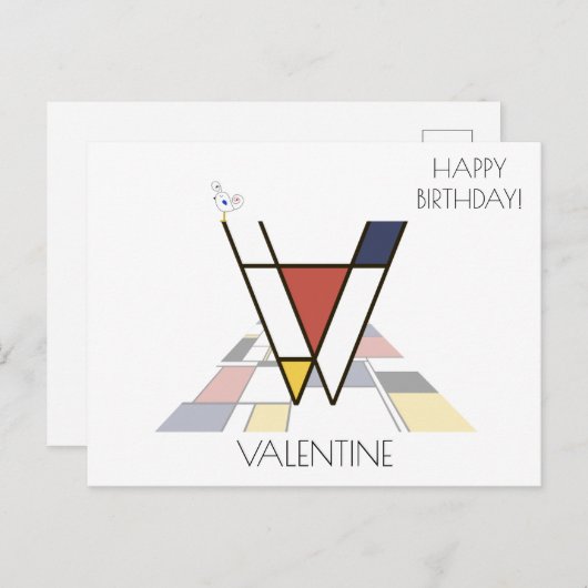 Monogramm im modernen Kunststil. Buchstabe V Postkarte (Vorne/Hinten)