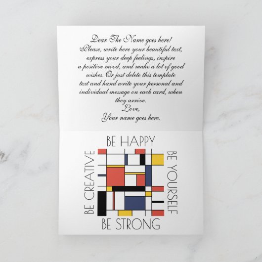 Monogramm im Neoplastikstil. Buchstabe M Karte (Innenseite)