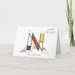 Monogramm im Neoplastikstil. Buchstabe N Karte