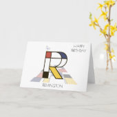 Monogramm im Neoplastikstil. Buchstabe R Karte (Gelbe Blume)