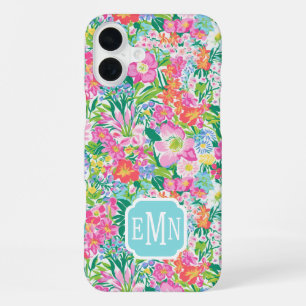 Monogramm im rosa Blumen Garten iPhone 16 Plus Hülle