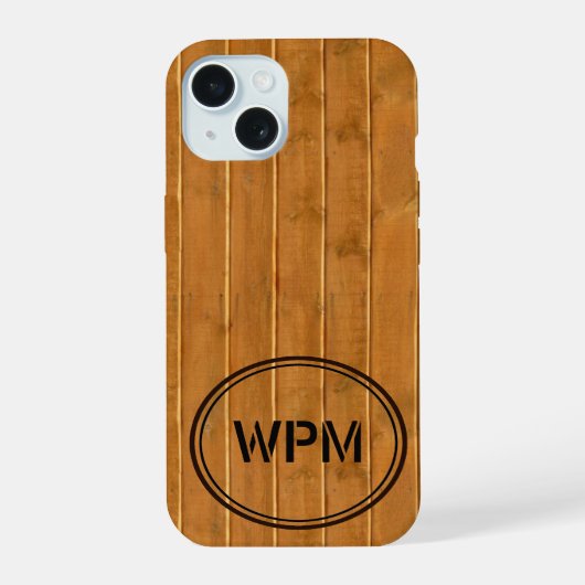 Monogramm im Stempelholzstil iPhone 15 Hülle (Rückseite)