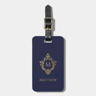 Monogramm im Wappen Navy Blau Elegantes Falschgold Gepäckanhänger