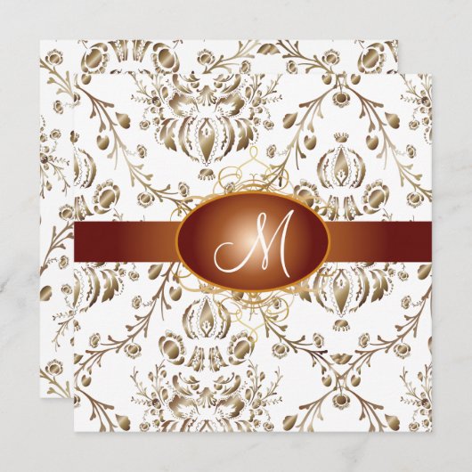 Monogramm-Imitat Kupferdampfer/weiß Einladung (Vorne/Hinten)