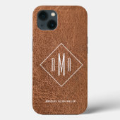 Monogramm Imitate Braunleder Case-Mate iPhone Hülle (Rückseite)