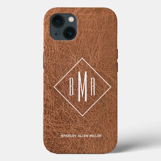 Monogramm Imitate Braunleder Case-Mate iPhone Hülle (Rückseite)