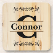 Monogramm Imitate Butcher Block Natural Wood Look Untersetzer (Vorderseite)