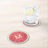 Monogramm Imitate Glitzer Wassermelone Runder Pappuntersetzer (Vor Ort)