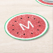 Monogramm Imitate Glitzer Wassermelone Runder Pappuntersetzer (Angewinkelt)