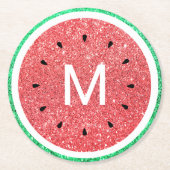 Monogramm Imitate Glitzer Wassermelone Runder Pappuntersetzer (Vorderseite)