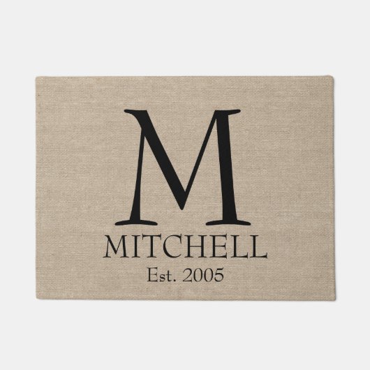 Monogramm-Imitatleinenleinwand rustikaler Fußmatte (Vorderseite)