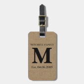 Monogramm-Imitatleinenleinwand rustikaler Gepäckanhänger (Vorderseite vertikal)