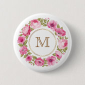 Monogramm in benutzerdefinierten Blume-Rahmen-Scha Button (Vorderseite)