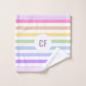 Monogramm in der weiß-Circle-Pastel-Rainbow-Streif Badhandtuch Set (Waschlappen)