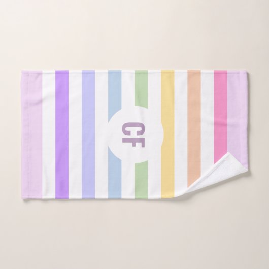 Monogramm in der weiß-Circle-Pastel-Rainbow-Streif Badhandtuch Set (Handtuch)