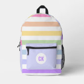 Monogramm in der weiß-Circle-Pastel-Rainbow-Streif Bedruckter Rucksack (Vorderseite)