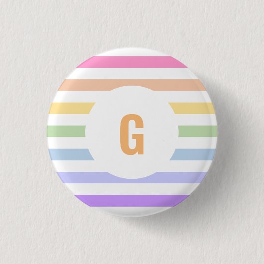 Monogramm in der weiß-Circle-Pastel-Rainbow-Streif Button (Vorderseite)