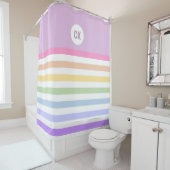 Monogramm in der weiß-Circle-Pastel-Rainbow-Streif Duschvorhang (Beispiel)