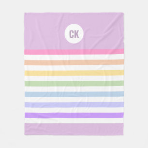 Monogramm in der weiß-Circle-Pastel-Rainbow-Streif Fleecedecke