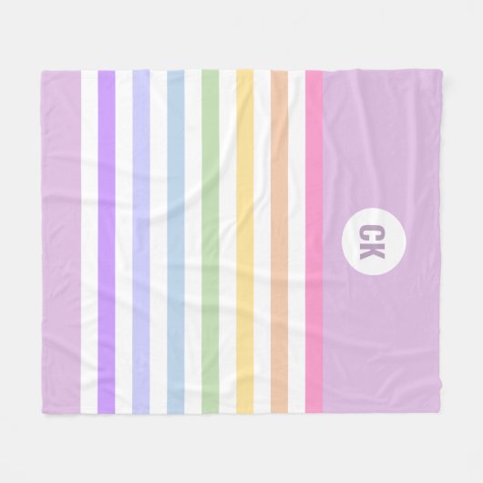 Monogramm in der weiß-Circle-Pastel-Rainbow-Streif Fleecedecke (Vorderseite (Horizontal))