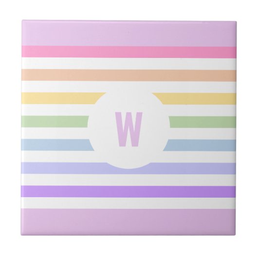 Monogramm in der weiß-Circle-Pastel-Rainbow-Streif Fliese (Vorderseite)